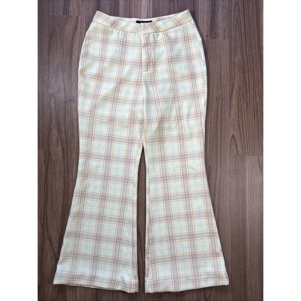 Cider Yellow & Orange Plaid Bell Bottom Flare Pants (Women’s M) 70s Retro Look